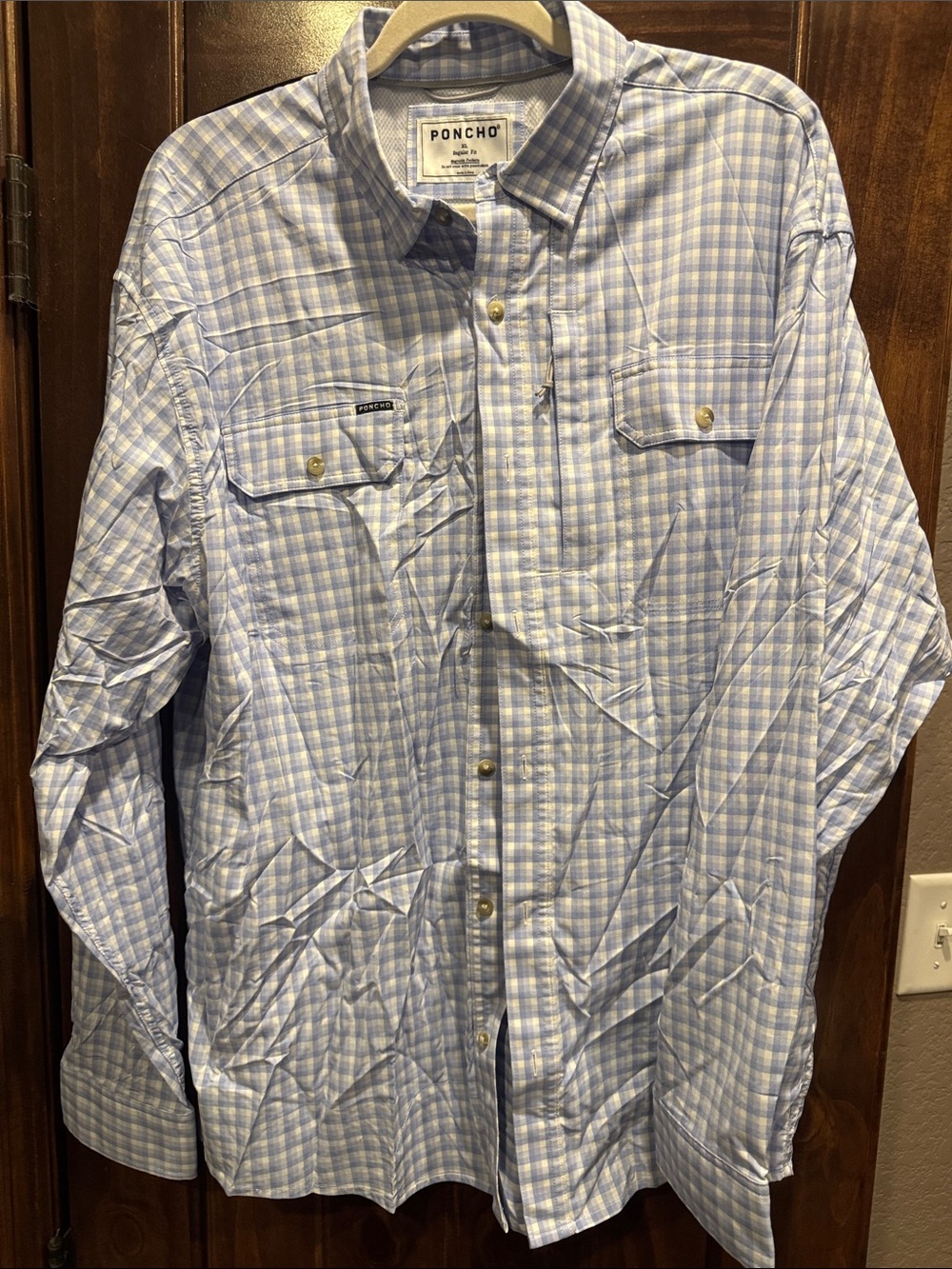 Poncho Original Light Blue Plaid Men's Button-Down Shirt